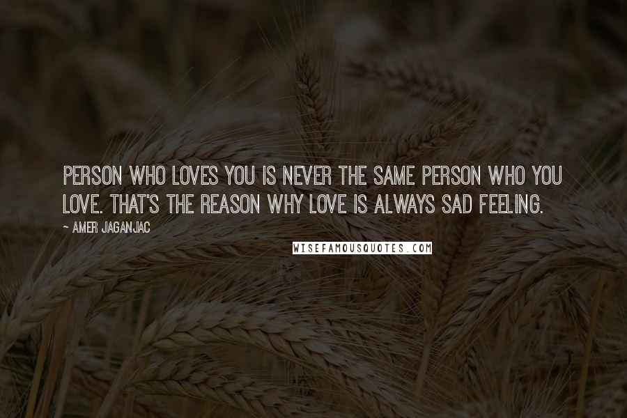 Amer Jaganjac Quotes: Person who loves you is never the same person who you love. That's the reason why love is always sad feeling.