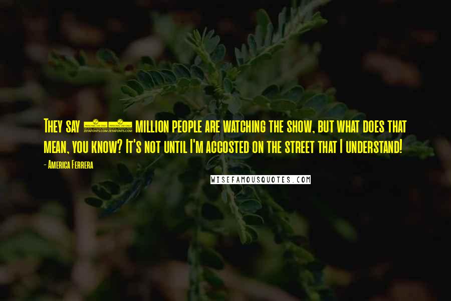 America Ferrera Quotes: They say 15 million people are watching the show, but what does that mean, you know? It's not until I'm accosted on the street that I understand!