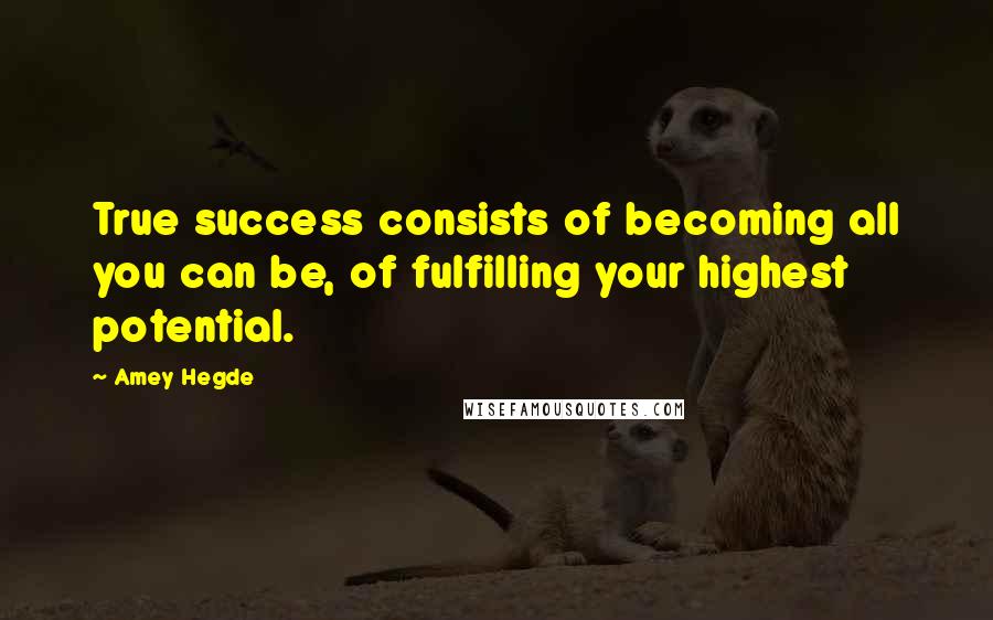 Amey Hegde Quotes: True success consists of becoming all you can be, of fulfilling your highest potential.