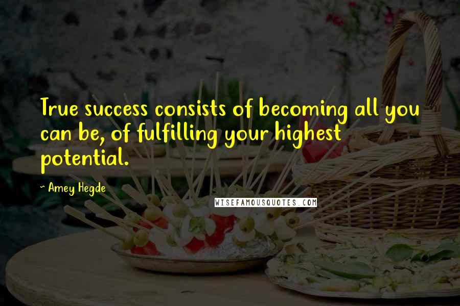 Amey Hegde Quotes: True success consists of becoming all you can be, of fulfilling your highest potential.