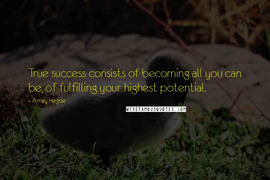 Amey Hegde Quotes: True success consists of becoming all you can be, of fulfilling your highest potential.