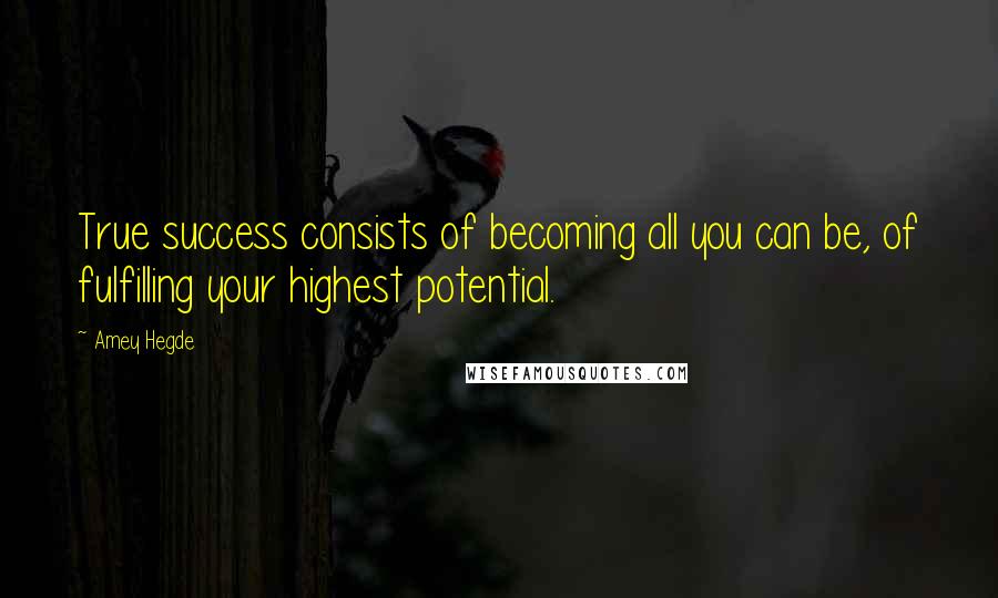 Amey Hegde Quotes: True success consists of becoming all you can be, of fulfilling your highest potential.