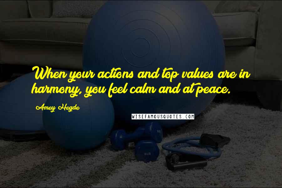 Amey Hegde Quotes: When your actions and top values are in harmony, you feel calm and at peace.