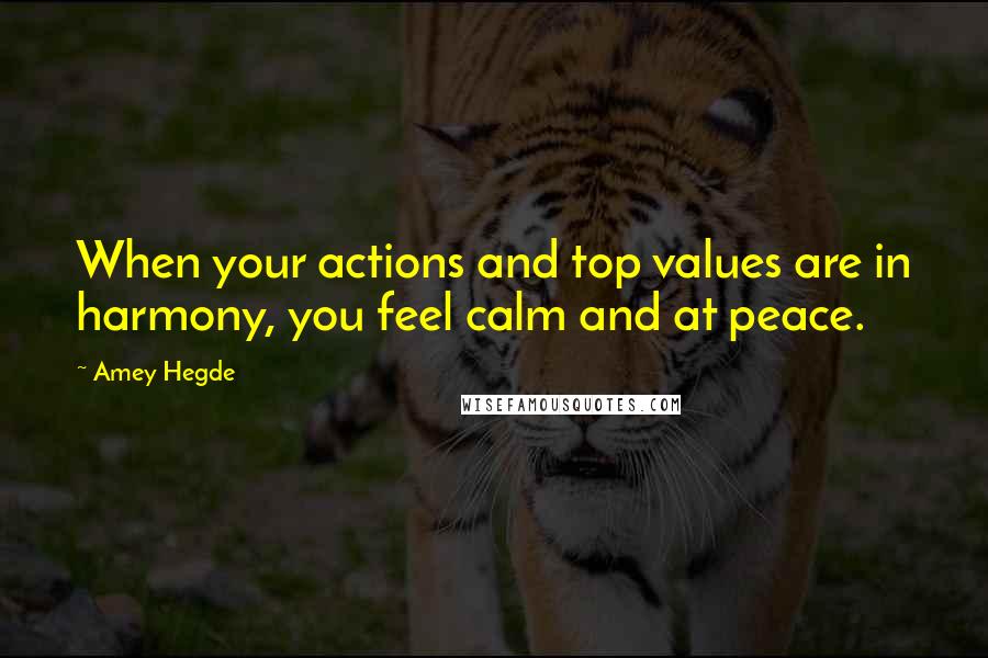 Amey Hegde Quotes: When your actions and top values are in harmony, you feel calm and at peace.