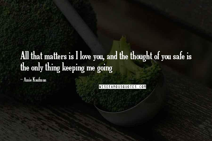 Amie Kaufman Quotes: All that matters is I love you, and the thought of you safe is the only thing keeping me going