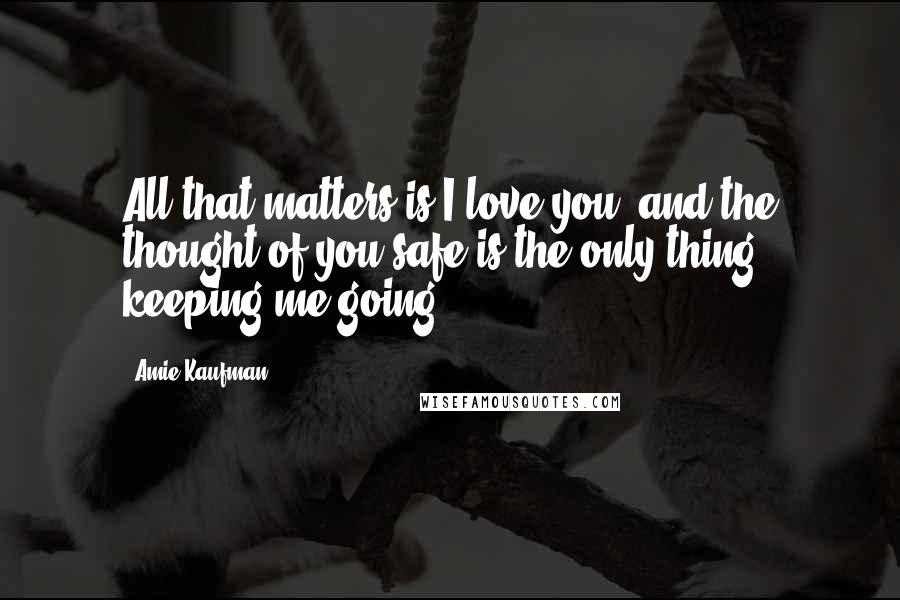 Amie Kaufman Quotes: All that matters is I love you, and the thought of you safe is the only thing keeping me going