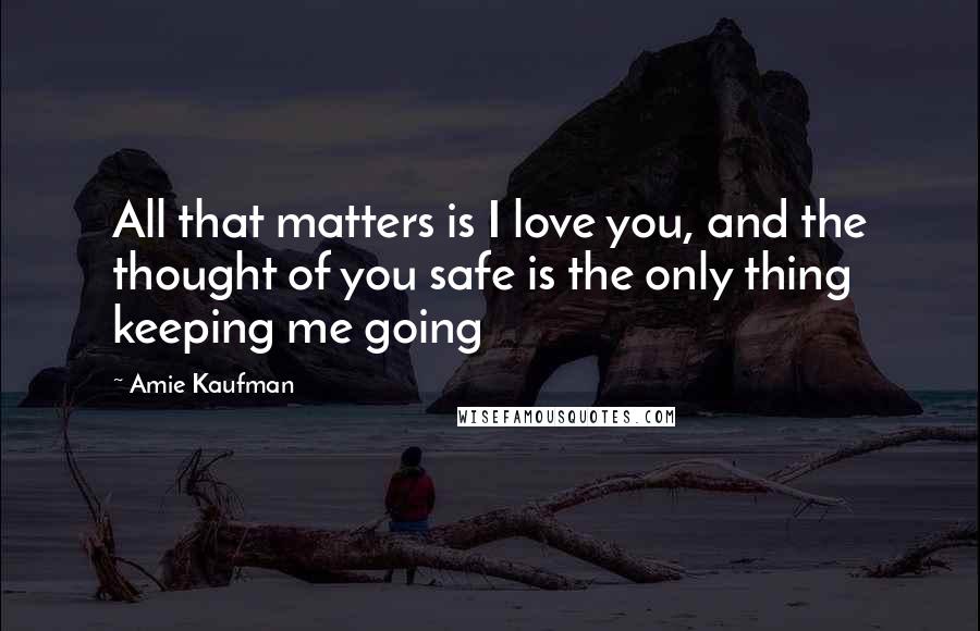 Amie Kaufman Quotes: All that matters is I love you, and the thought of you safe is the only thing keeping me going