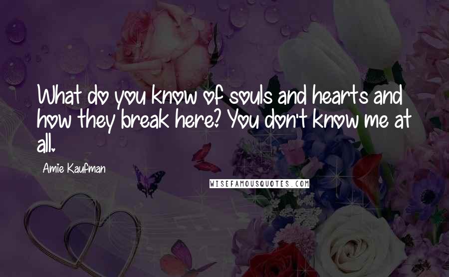 Amie Kaufman Quotes: What do you know of souls and hearts and how they break here? You don't know me at all.