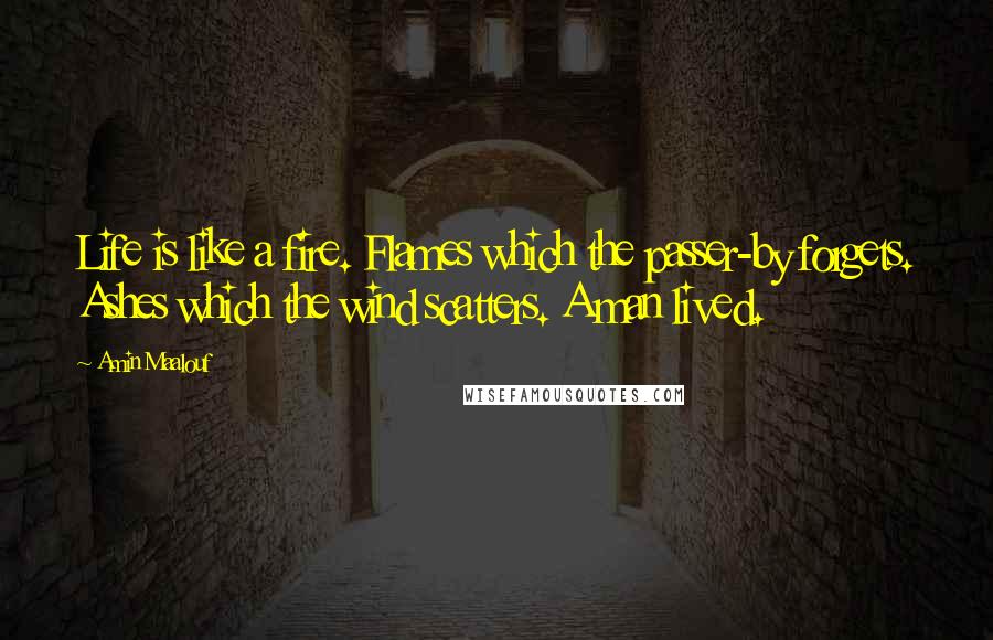 Amin Maalouf Quotes: Life is like a fire. Flames which the passer-by forgets. Ashes which the wind scatters. A man lived.