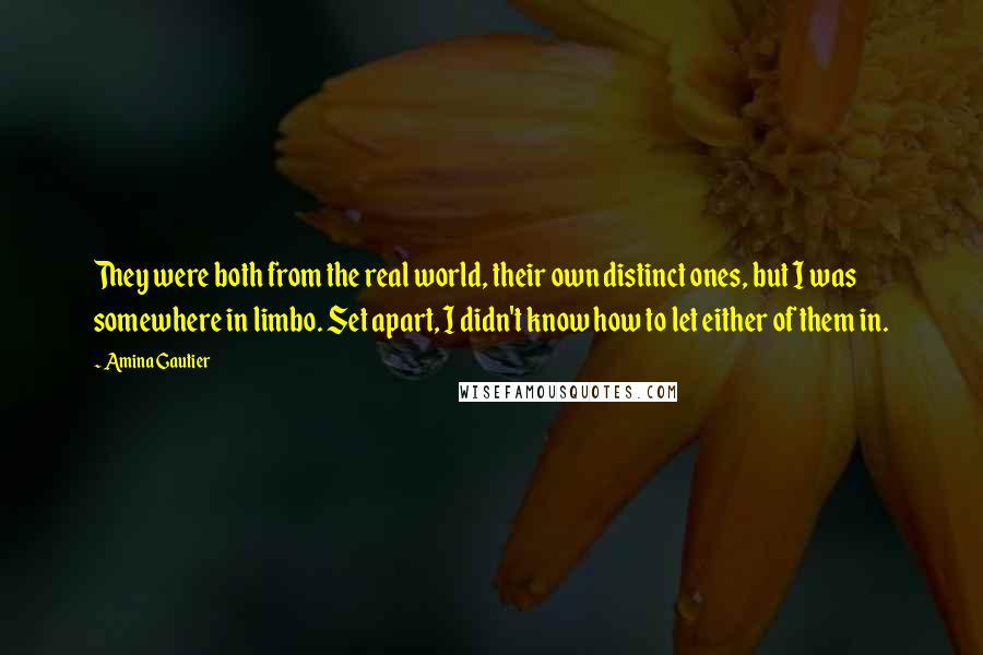 Amina Gautier Quotes: They were both from the real world, their own distinct ones, but I was somewhere in limbo. Set apart, I didn't know how to let either of them in.