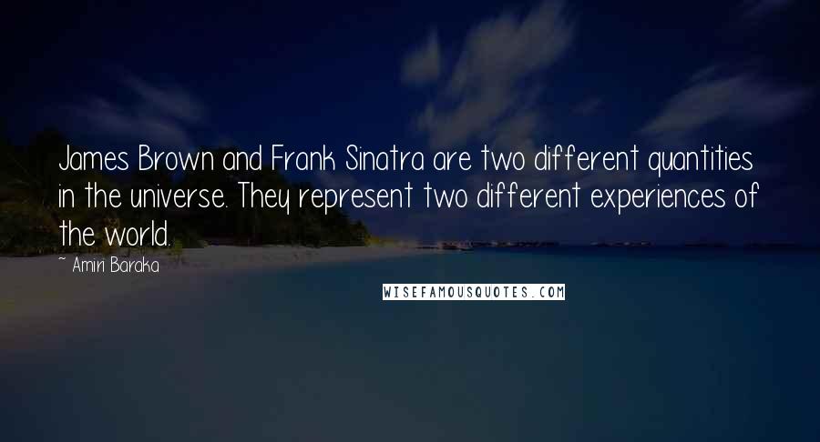 Amiri Baraka Quotes: James Brown and Frank Sinatra are two different quantities in the universe. They represent two different experiences of the world.