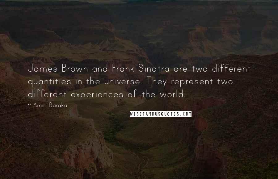 Amiri Baraka Quotes: James Brown and Frank Sinatra are two different quantities in the universe. They represent two different experiences of the world.