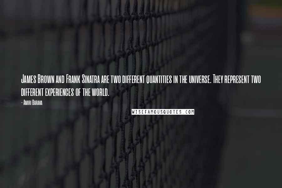 Amiri Baraka Quotes: James Brown and Frank Sinatra are two different quantities in the universe. They represent two different experiences of the world.