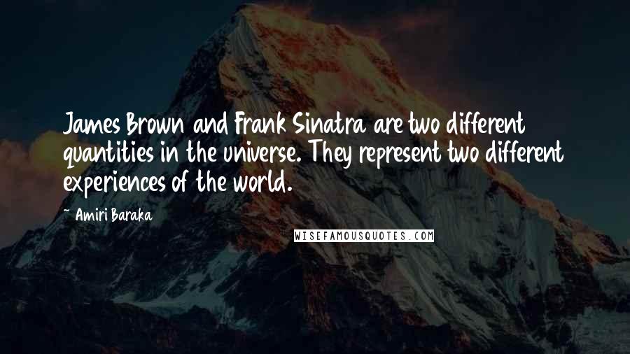 Amiri Baraka Quotes: James Brown and Frank Sinatra are two different quantities in the universe. They represent two different experiences of the world.