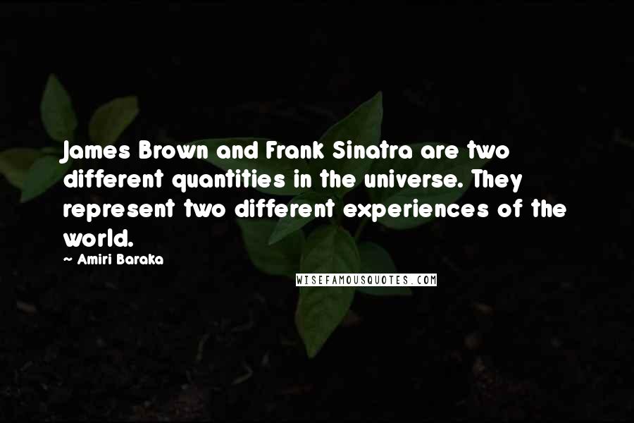 Amiri Baraka Quotes: James Brown and Frank Sinatra are two different quantities in the universe. They represent two different experiences of the world.