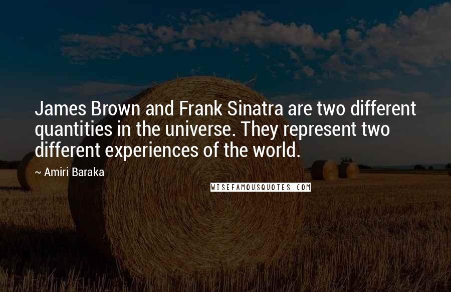 Amiri Baraka Quotes: James Brown and Frank Sinatra are two different quantities in the universe. They represent two different experiences of the world.