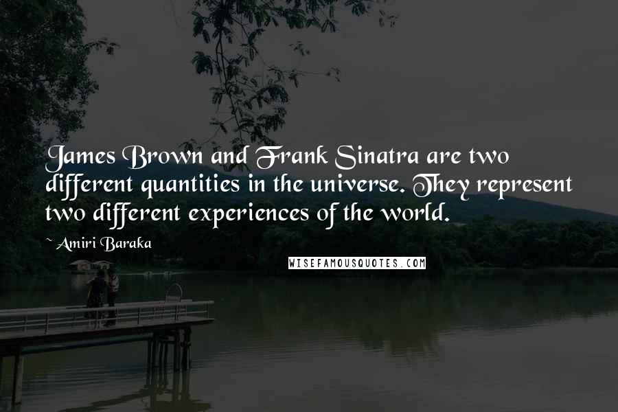 Amiri Baraka Quotes: James Brown and Frank Sinatra are two different quantities in the universe. They represent two different experiences of the world.