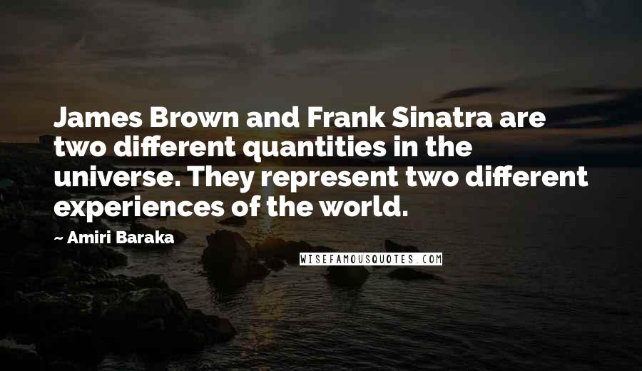 Amiri Baraka Quotes: James Brown and Frank Sinatra are two different quantities in the universe. They represent two different experiences of the world.