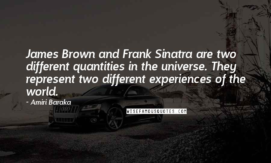 Amiri Baraka Quotes: James Brown and Frank Sinatra are two different quantities in the universe. They represent two different experiences of the world.