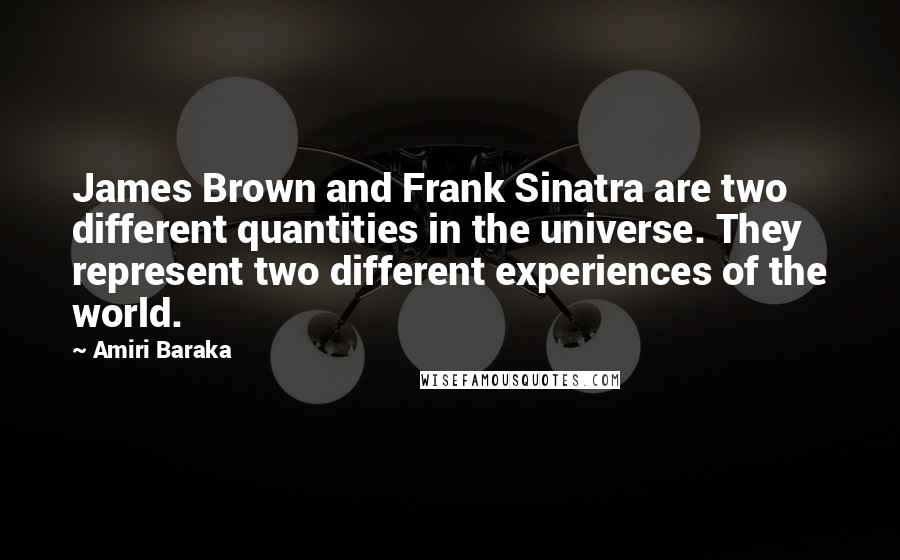 Amiri Baraka Quotes: James Brown and Frank Sinatra are two different quantities in the universe. They represent two different experiences of the world.