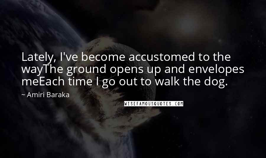 Amiri Baraka Quotes: Lately, I've become accustomed to the wayThe ground opens up and envelopes meEach time I go out to walk the dog.
