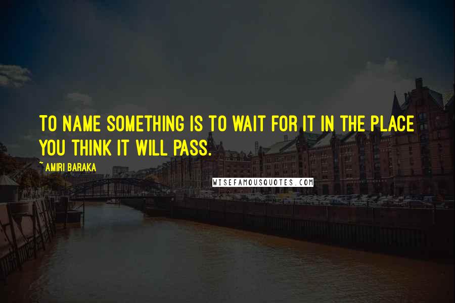 Amiri Baraka Quotes: To name something is to wait for it in the place you think it will pass.