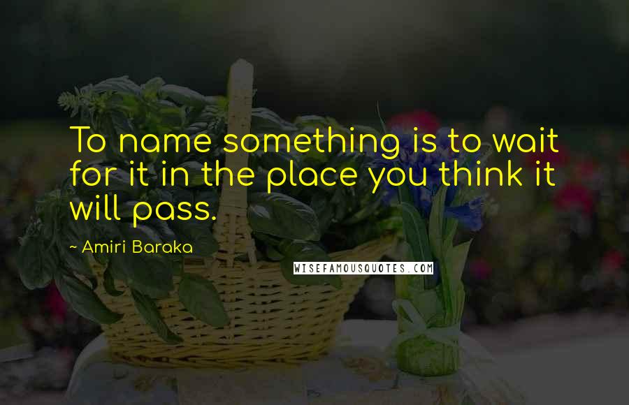 Amiri Baraka Quotes: To name something is to wait for it in the place you think it will pass.