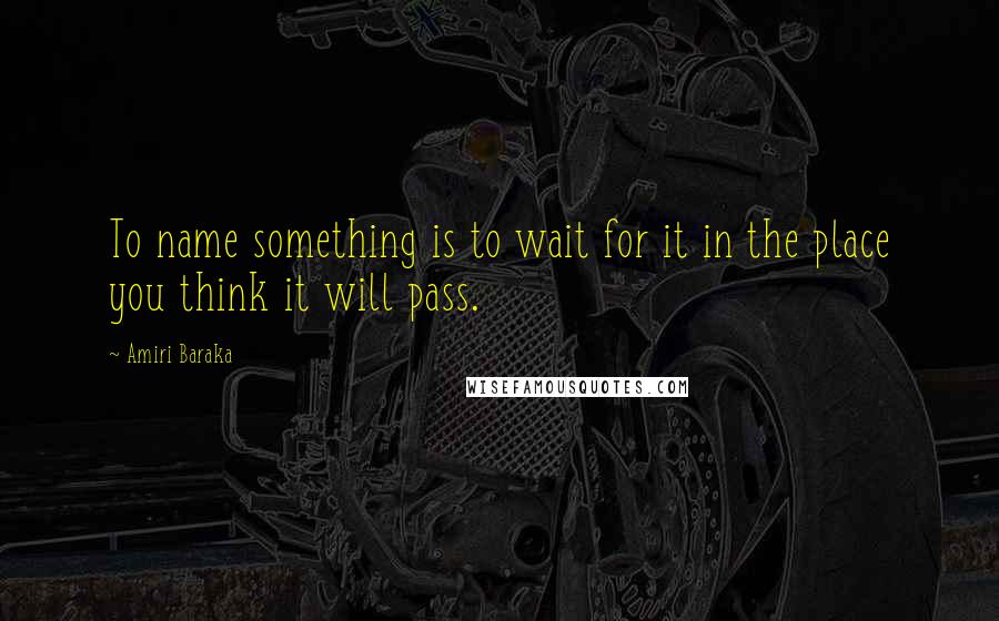 Amiri Baraka Quotes: To name something is to wait for it in the place you think it will pass.