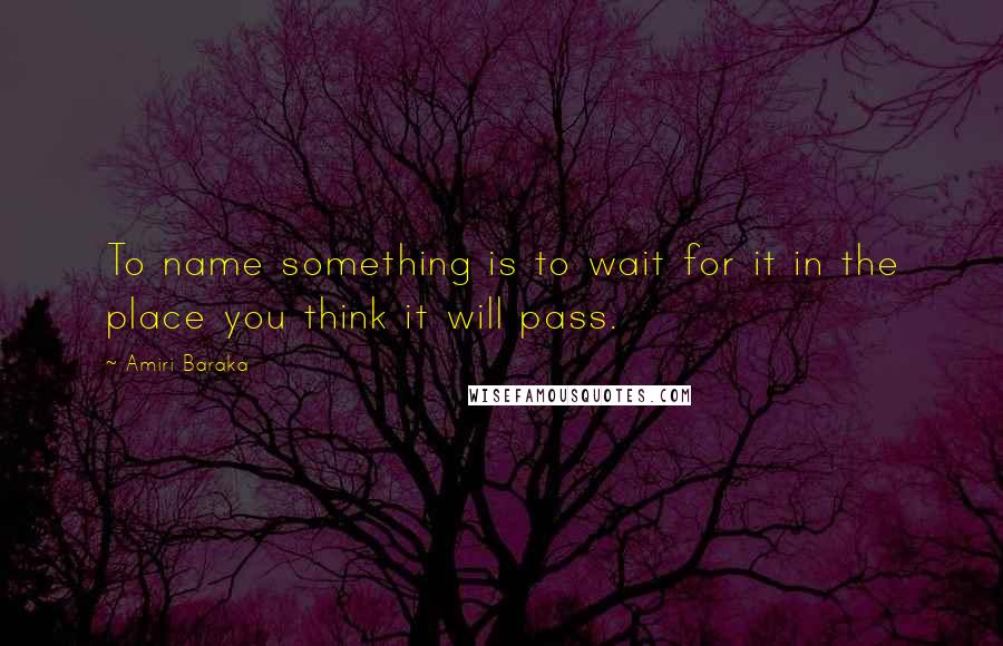 Amiri Baraka Quotes: To name something is to wait for it in the place you think it will pass.