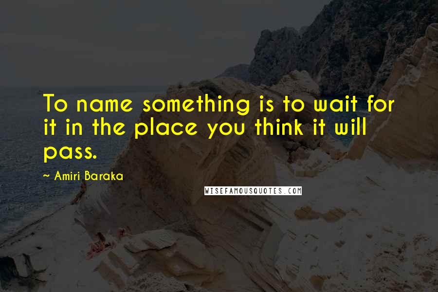 Amiri Baraka Quotes: To name something is to wait for it in the place you think it will pass.