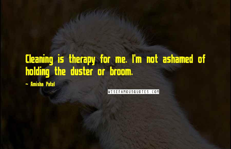 Amisha Patel Quotes: Cleaning is therapy for me. I'm not ashamed of holding the duster or broom.