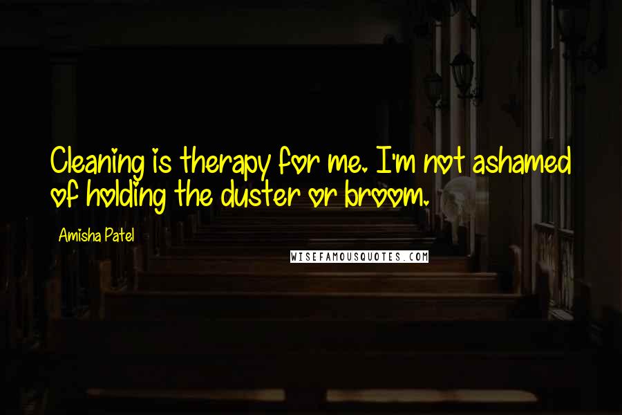 Amisha Patel Quotes: Cleaning is therapy for me. I'm not ashamed of holding the duster or broom.