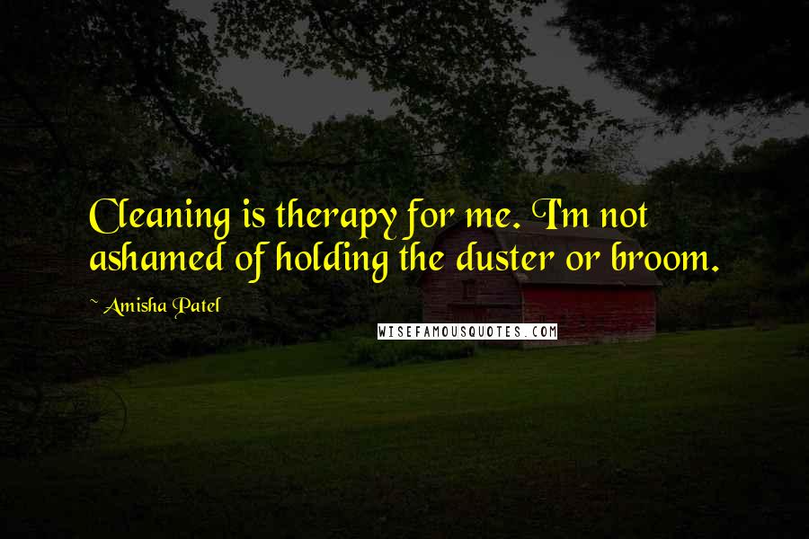 Amisha Patel Quotes: Cleaning is therapy for me. I'm not ashamed of holding the duster or broom.