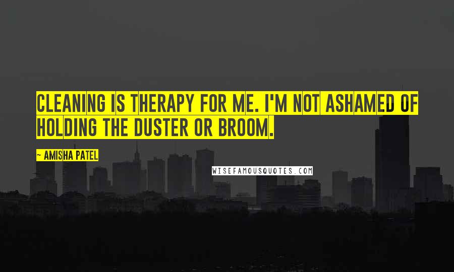 Amisha Patel Quotes: Cleaning is therapy for me. I'm not ashamed of holding the duster or broom.