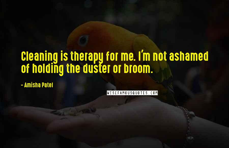 Amisha Patel Quotes: Cleaning is therapy for me. I'm not ashamed of holding the duster or broom.