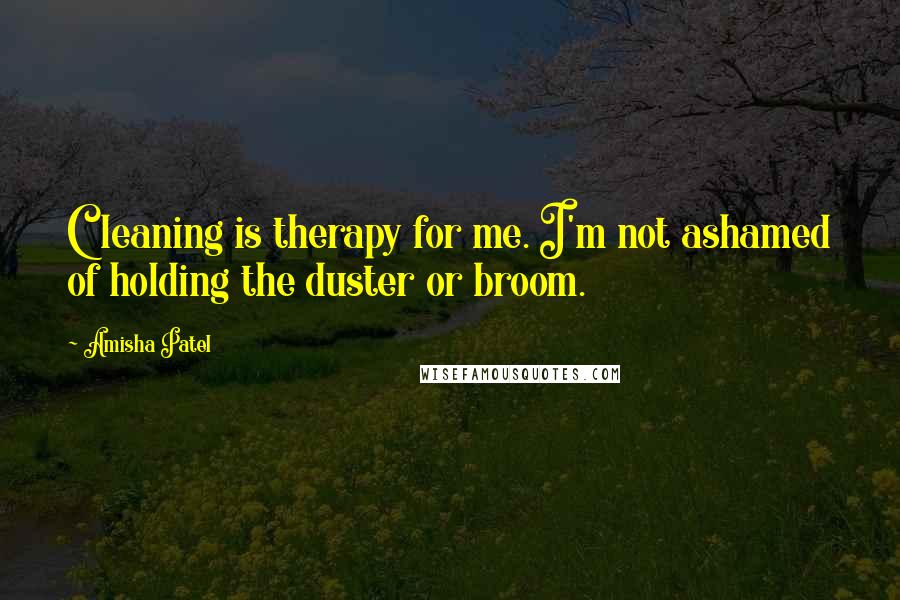 Amisha Patel Quotes: Cleaning is therapy for me. I'm not ashamed of holding the duster or broom.