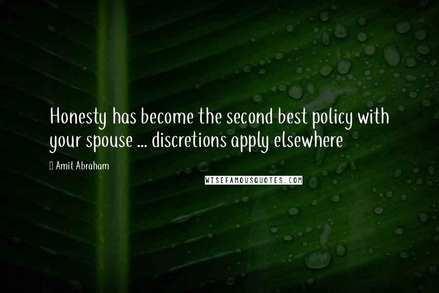 Amit Abraham Quotes: Honesty has become the second best policy with your spouse ... discretions apply elsewhere