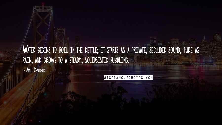 Amit Chaudhuri Quotes: Water begins to boil in the kettle; it starts as a private, secluded sound, pure as rain, and grows to a steady, solipsistic bubbling.