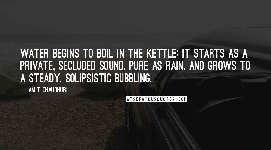 Amit Chaudhuri Quotes: Water begins to boil in the kettle; it starts as a private, secluded sound, pure as rain, and grows to a steady, solipsistic bubbling.