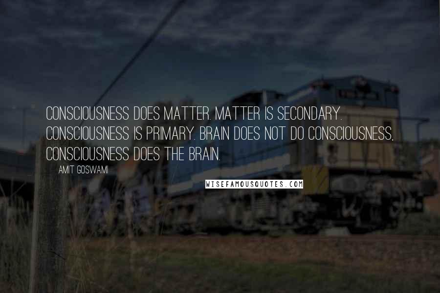 Amit Goswami Quotes: Consciousness does matter. Matter is secondary. Consciousness is primary. Brain does not do consciousness, consciousness does the brain.