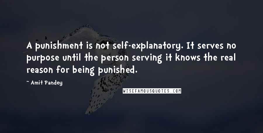 Amit Pandey Quotes: A punishment is not self-explanatory. It serves no purpose until the person serving it knows the real reason for being punished.