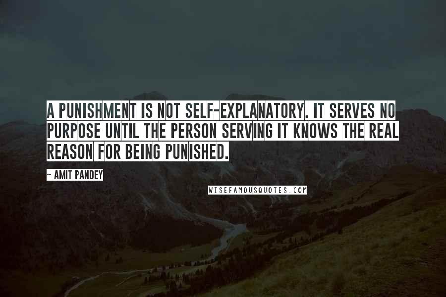 Amit Pandey Quotes: A punishment is not self-explanatory. It serves no purpose until the person serving it knows the real reason for being punished.