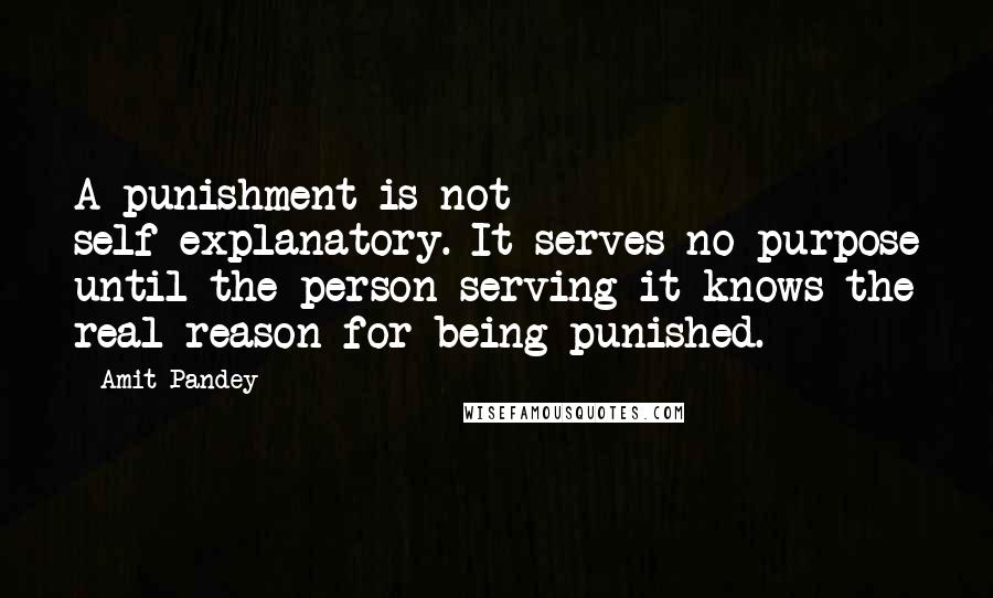 Amit Pandey Quotes: A punishment is not self-explanatory. It serves no purpose until the person serving it knows the real reason for being punished.