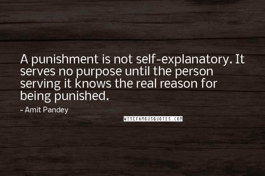 Amit Pandey Quotes: A punishment is not self-explanatory. It serves no purpose until the person serving it knows the real reason for being punished.