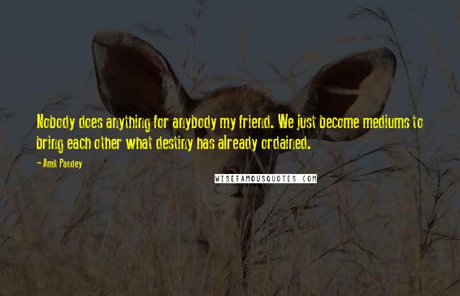 Amit Pandey Quotes: Nobody does anything for anybody my friend. We just become mediums to bring each other what destiny has already ordained.