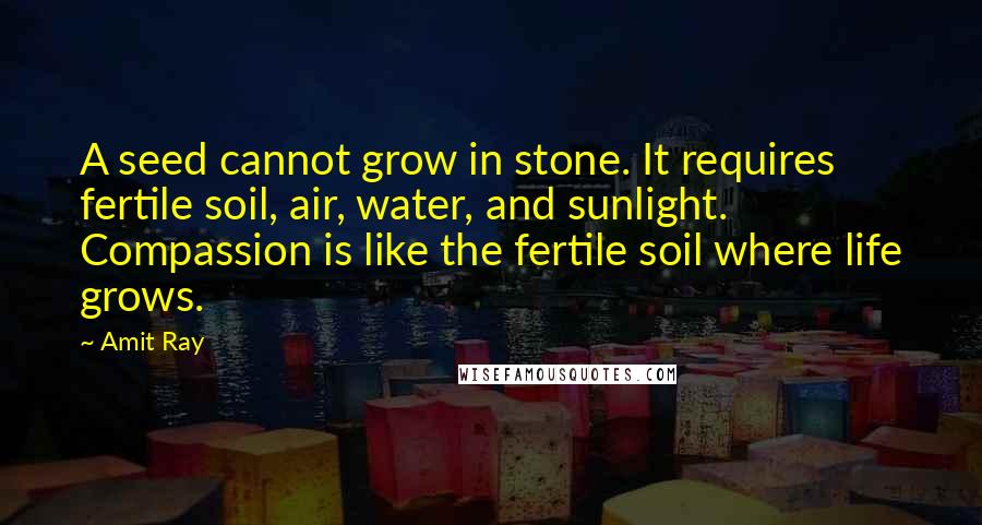 Amit Ray Quotes: A seed cannot grow in stone. It requires fertile soil, air, water, and sunlight. Compassion is like the fertile soil where life grows.