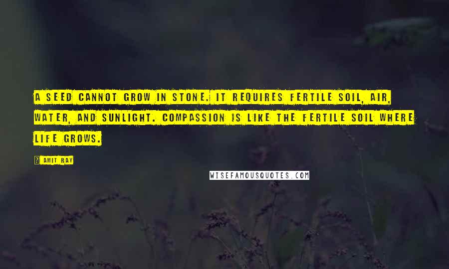 Amit Ray Quotes: A seed cannot grow in stone. It requires fertile soil, air, water, and sunlight. Compassion is like the fertile soil where life grows.