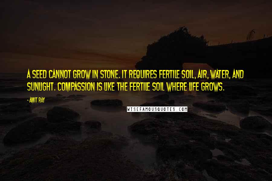 Amit Ray Quotes: A seed cannot grow in stone. It requires fertile soil, air, water, and sunlight. Compassion is like the fertile soil where life grows.