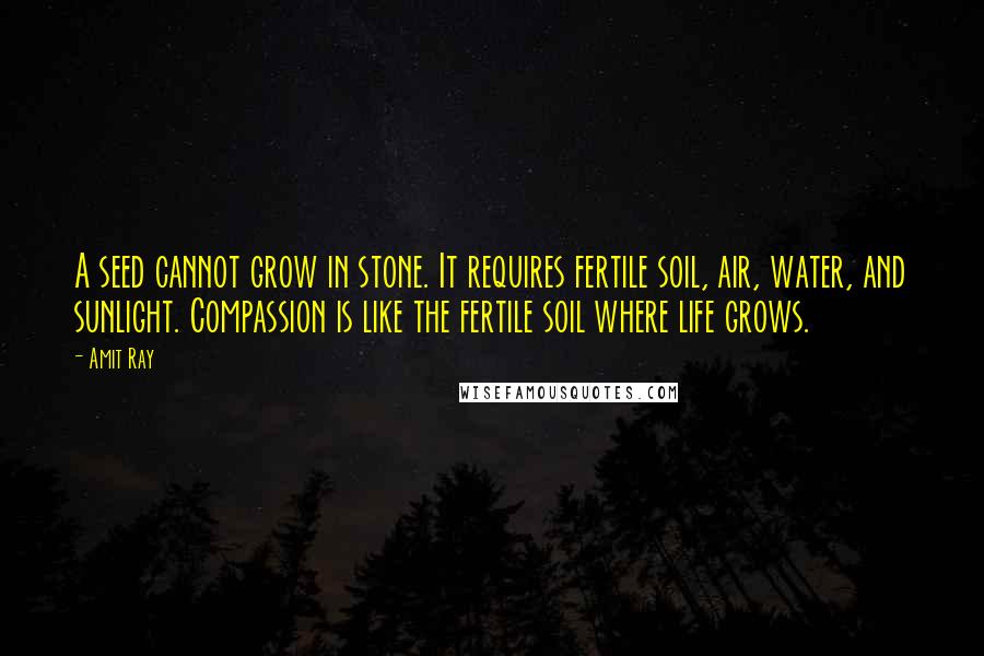 Amit Ray Quotes: A seed cannot grow in stone. It requires fertile soil, air, water, and sunlight. Compassion is like the fertile soil where life grows.