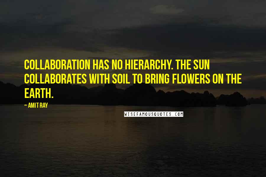 Amit Ray Quotes: Collaboration has no hierarchy. The Sun collaborates with soil to bring flowers on the earth.